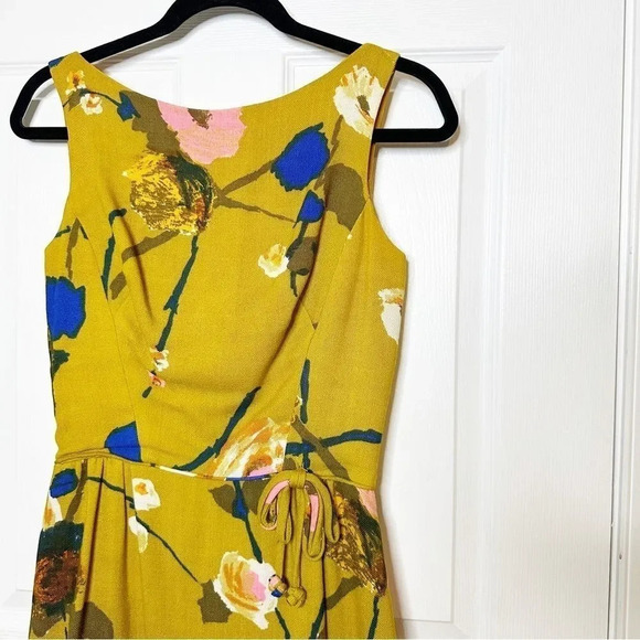 Vtg B. Altman & Co. 50s/60s Sheath Midi Dress Mustard Yellow Floral Boat Neck - Picture 2 of 7